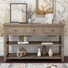Console Table with Wood Frame and Legs; Sofa Table Entryway Table with 3 Drawers and 2 Open Shelves Wash Gray