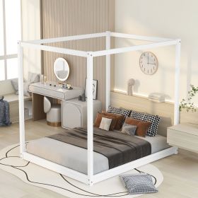 Queen Size Canopy Platform Bed with Support Legs