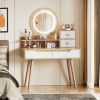 Makeup Vanity Desk with 3 Adjustable Lighted Mirror with solid wood table feet