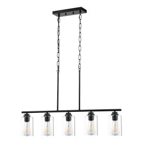 VEVOR 5-Light Kitchen Island Pendant Lights, 60W, Adjustable Dining Room Light Fixture with Clear Glass Lampshade 4 Rods 2 Metal Chains