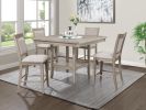 5pc Dining Set Contemporary Farmhouse Style Counter Height w 20-Inch White Faux Marble Lazy Susan All Tan / Beige Gray Finish Upholstered Chairs Woode
