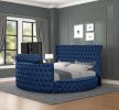 Modern Style Crystal Tufted Queen Bed Made with wood in Blue