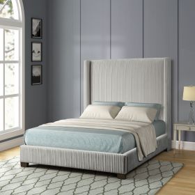 Queen Upholstered Bed in a Box Light Gray