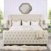 Brooklyn King Tufted Panel Bed Headboard and Footboard Set, Light Beige Linen