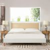 Haley Upholstered Cane-Back Platform Bed, King, Antique White Polyester