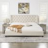Manhattan Shelter King Platform Bed Frame, Light Beige Linen
