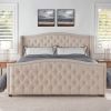 Marcella Upholstered Shelter Headboard Bed Set, King, Sky Neutral Beige Polyester