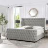 Brooklyn King Tufted Panel Bed Headboard and Footboard Set, Opal Grey Velvet