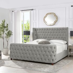 Brooklyn King Tufted Panel Bed Headboard and Footboard Set, Opal Grey Velvet