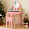 Kids Vanity Table and Chair Set with 7pcs Pretend Play Makeup Toys, Girls Vanity with Mirror & Stool, 3 Drawers & Tabletop Storage