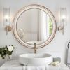 23.62 inches Round Wall Mirror for Bathroom Vanity, Wooden Farmhouse Circle Mirrors for Bedroom, Entryway, Living Room, Kitchen