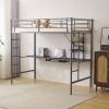 Twin Size Metal Loft Bed with Desk and Storage Shelves, 2 Built-in Ladders & Full-Length Guardrails, Loft Bed Frame for Teens Juniors Adults