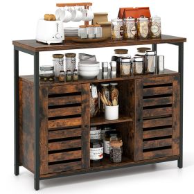 Buffet Cabinet Industrial Sideboard Storage Cabinet with Slatted Door and 3 Adjustable Shelves