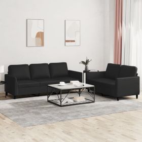 Sofa Set Black Faux leather, metal, textilene, plywood