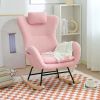 Rocking Chair Nursery, Teddy Upholstered Rocker Glider Chair with High Backrest, Adjustable Headrest & Pocket, Comfy Glider Chair for Nursery, Bedroom