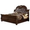 Roma Traditional Style Button Tufted Upholstery Headboard King Bed Made with Wood in Dark Walnut