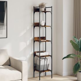Bookshelf Smoked Oak Engineered Wood 5-Tier, Tall, Narrow
