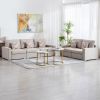 Nolan 95.5" Beige Linen Fabric Sofa and Loveseat Living Room Set with Pillows and Interchangeable Legs