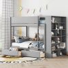 Twin over Twin Bunk Bed With 2 Drawers and Multi-layer Cabinet, Gray