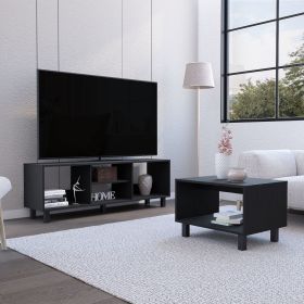 Carter 2 Piece Living Room Set, Streamlined with TV Stand and Coffee Table, Black