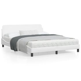 Bed Frame White Faux leather, metal, solid pine wood, plywood Queen