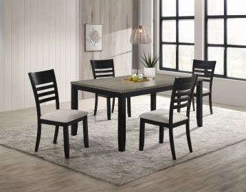 Contemporary 5pc Dining Set Rectangular Table Two- Tone Finish Wood Base Ladder Back Upholstery Chairs Black Gray Finish Wooden Dining Room Furniture