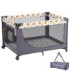 VEVOR Baby Playpen Travel Crib, Quick-Folding Playpen for Baby & Toddler, Portable Baby Fence Play Yard with Wheels, Breathable Mesh & Travel Bag