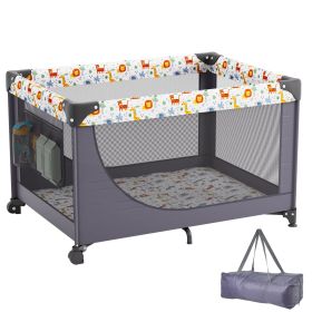 VEVOR Baby Playpen Travel Crib, Quick-Folding Playpen for Baby & Toddler, Portable Baby Fence Play Yard with Wheels, Breathable Mesh & Travel Bag