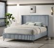 Mavela Wide Wale Corduroy Upholstery Panel Queen Bed, Blue