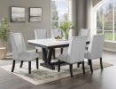 7pc Dining Set Contemporary Style White Faux Marble Rectangular Table Top Dove Gray Upholstery Chairs Nailhead Tufted Black Finish Wooden Solid Wood D