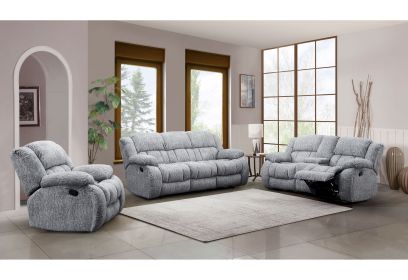 STONIC GREY RECLINING SOFA, LOVE AND CHAIR