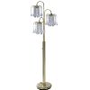 63" Tall Metal Floor Lamp with Brass Finish, Crystal Chandelier design