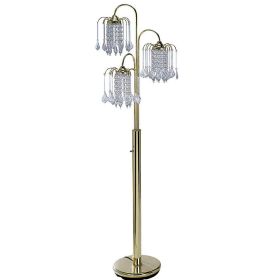 63" Tall Metal Floor Lamp with Brass Finish, Crystal Chandelier design