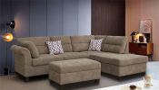 Diego 103.5" Brown Fabric Sectional Sofa with Right Facing Chaise, Storage Ottoman, and 2 Accent Pillows