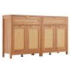 VEVOR Rattan Cabinet, Set of 2, Rattan Storage Cabinet with 4 Magnetic Doors and 2 Drawers, Sideboard Buffet Cabinet with Adjustable Shelves