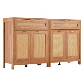 VEVOR Rattan Cabinet, Set of 2, Rattan Storage Cabinet with 4 Magnetic Doors and 2 Drawers, Sideboard Buffet Cabinet with Adjustable Shelves