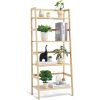 4-Tier Bamboo Ladder Shelf, Trapezoid Open Bookcase, Display Storage Rack Organizer, Freestanding Flower Plant Stand