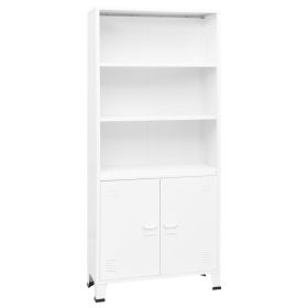 Bookshelf White Steel Medium Bookshelf Rectangular Industrial