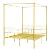 Queen Size Canopy Bed Frame, Metal Canopy Bed with Minimalist Headboard & Four Posters Design, Heavy Duty Steel Slats Support, Underbed Storage Space