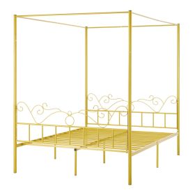 Queen Size Canopy Bed Frame, Metal Canopy Bed with Minimalist Headboard & Four Posters Design, Heavy Duty Steel Slats Support, Underbed Storage Space