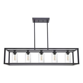 Black Chandeliers Rectangle 5 Lights Dining Room Lighting Fixtures Hanging Over Table
