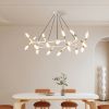 41" White & Golden Modern Chandelier Light Fixture, Branch Design with Frosted Tubes, Black Cords, Adjustable Height Pendant Light for Dining Room