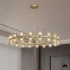 Modern 36" Gold Round Chandelier Light Fixture, K9 Crystal Chandeliers for Dining Room, Living Room, Dining Room Chandeliers Over Table