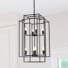 (Same as W1340142527/L1018-B) 18" Modern 8-Light Black Geometric Pendant Chandelier, Industrial Metal Frame, Adjustable Hanging Light for Living Room