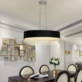 39" Modern Crystal Chandelier with Black Imitation Velvet Anti-Glare Shade, Adjustable Height, 8-Light G9 Base for Dining Room, Living Room