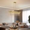 39" Modern Crystal Linear Rectangle Chandelier with Gold Finish, Elegant Pendant Light with Cascading Beads, for Dining Room, Living Room