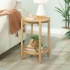Round Modern Dowel End Table, Natural Teak Finish