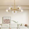 26" Modern Gold 5-Light Sputnik Chandelier with Clear Glass Shades, Mid-Century Hanging Pendant Light Fixture for Dining Room, Living Room