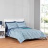 All in One Reversible Comforter and Sheet Set- 7 Piece, Queen, Blue Pinstripe