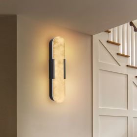 19.7" Natural Marble Wall Sconce, Black Sconces Set of Two, Indoor Modern Bathroom Sconces Wall Lighting for Living Room, Bedroom, Hallway, Stairs